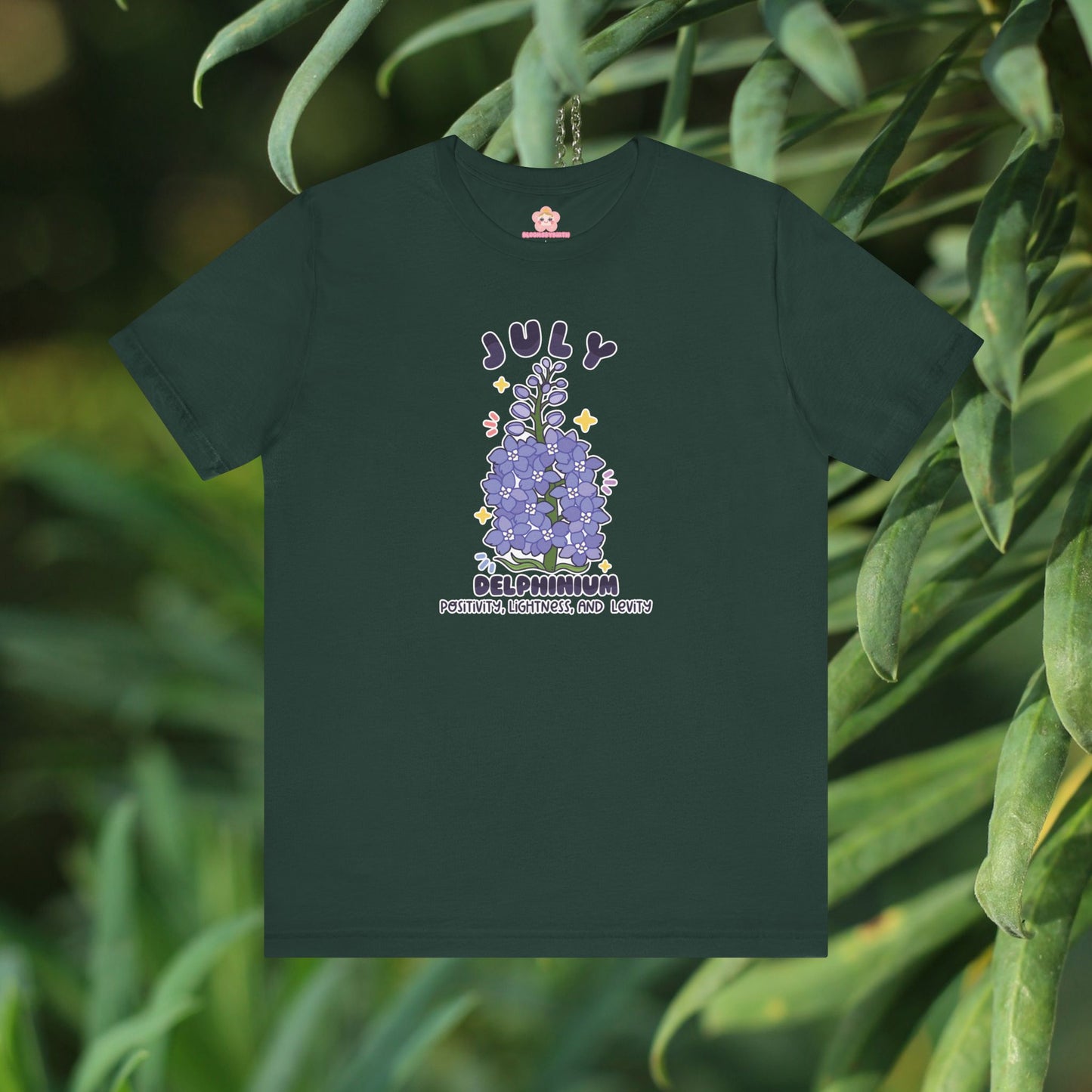 July Birth Flower T-Shirt | Delphinium | Unique Birthday Gifts for Her | BloomsByBirth Floral Tees