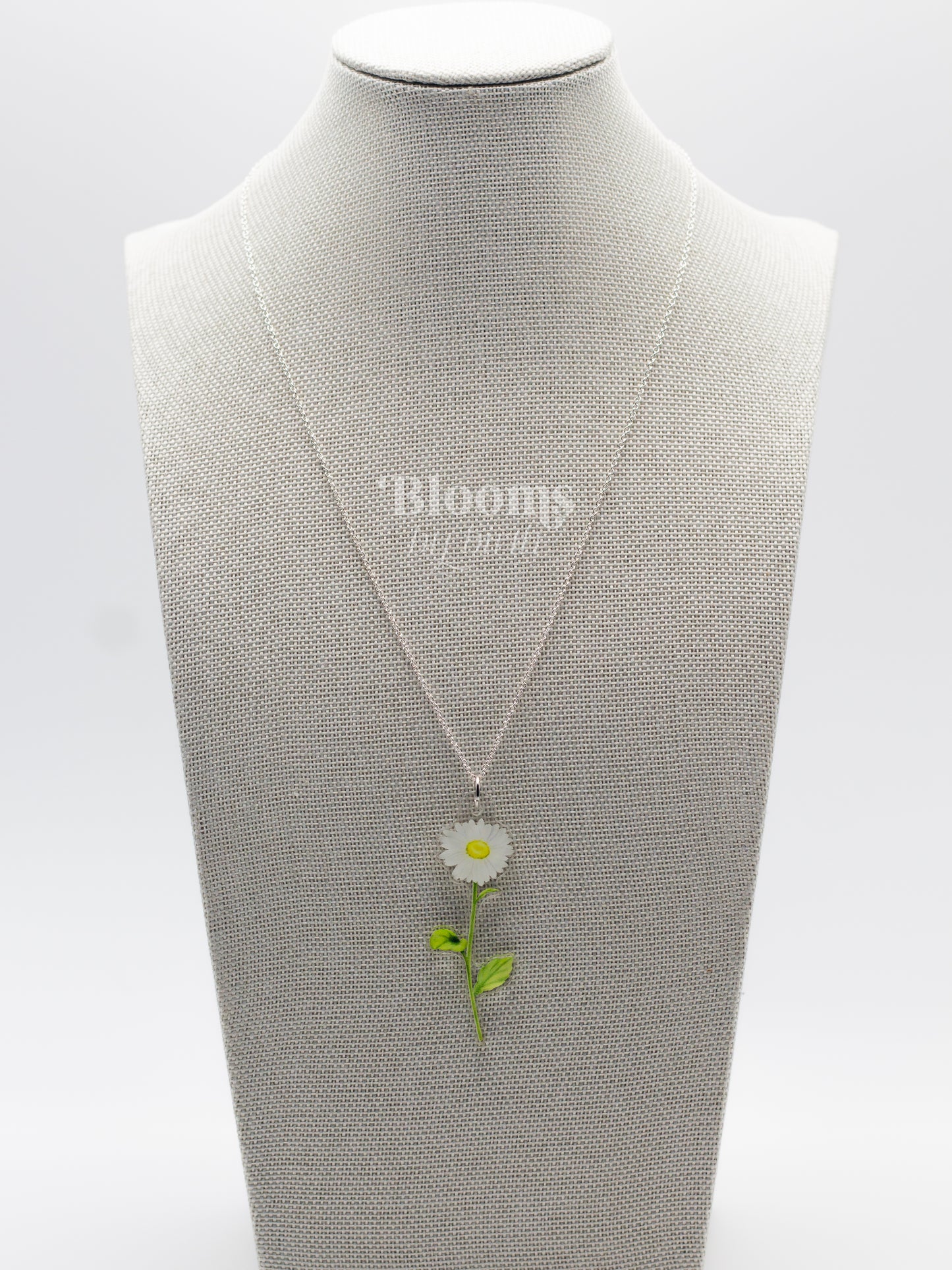 April Birth Flower Necklace - Daisy Design on Acrylic with Sterling Silver Chain