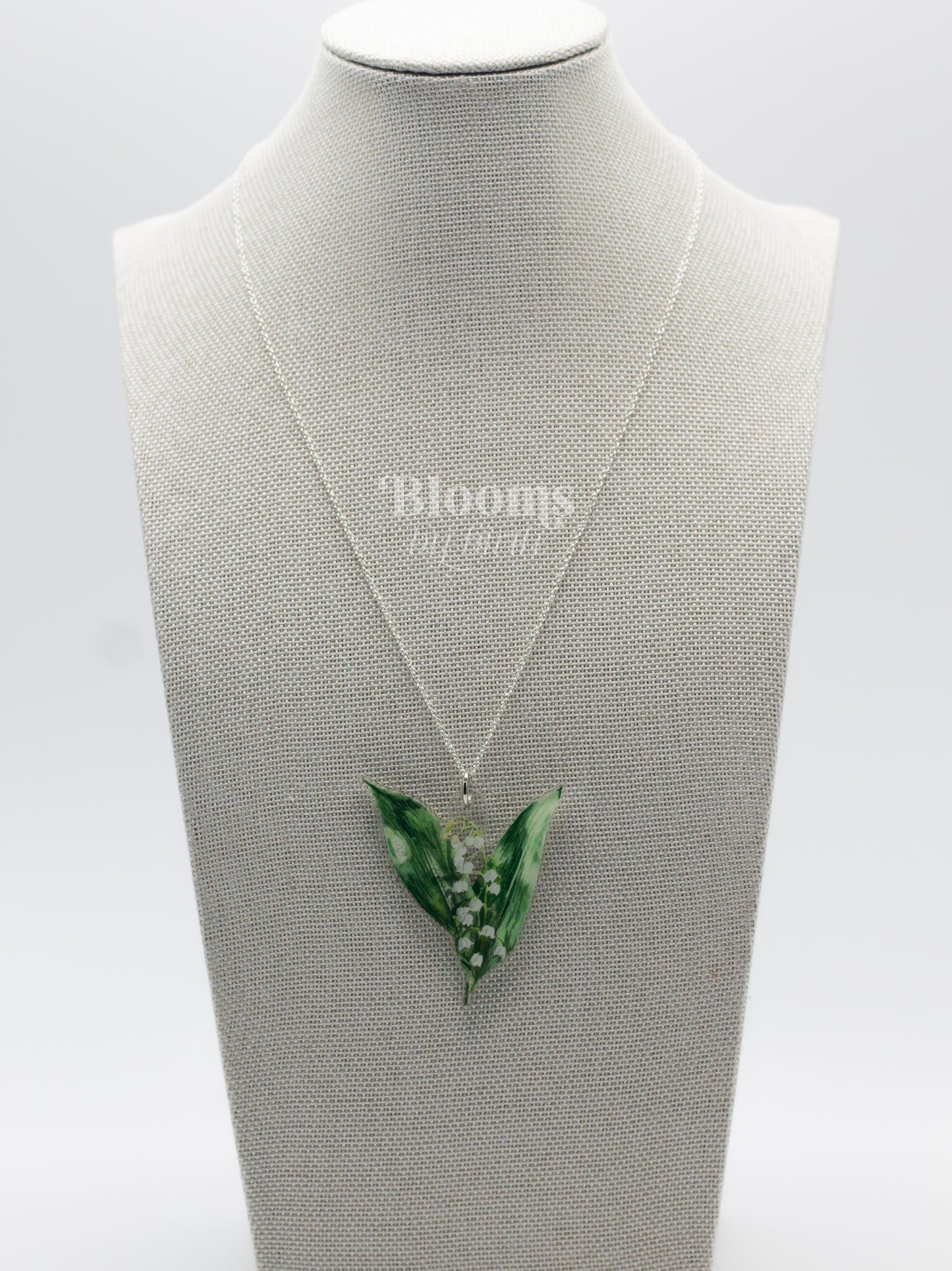 May Birth Flower Necklace - Lily Of The Valley Design on Acrylic with Sterling Silver Chain