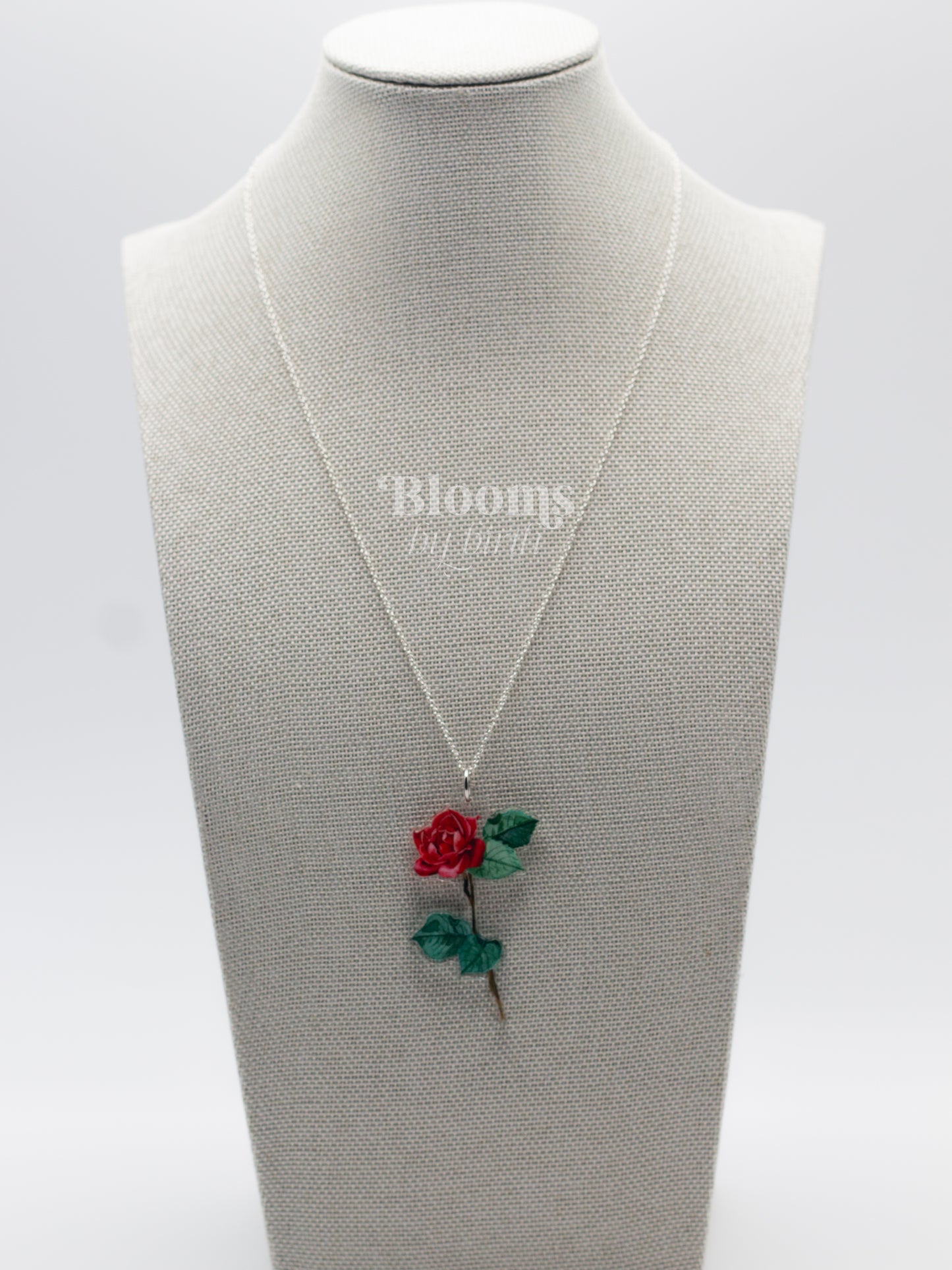 June Birth Flower Necklace - Rose Design on Acrylic with Sterling Silver Chain
