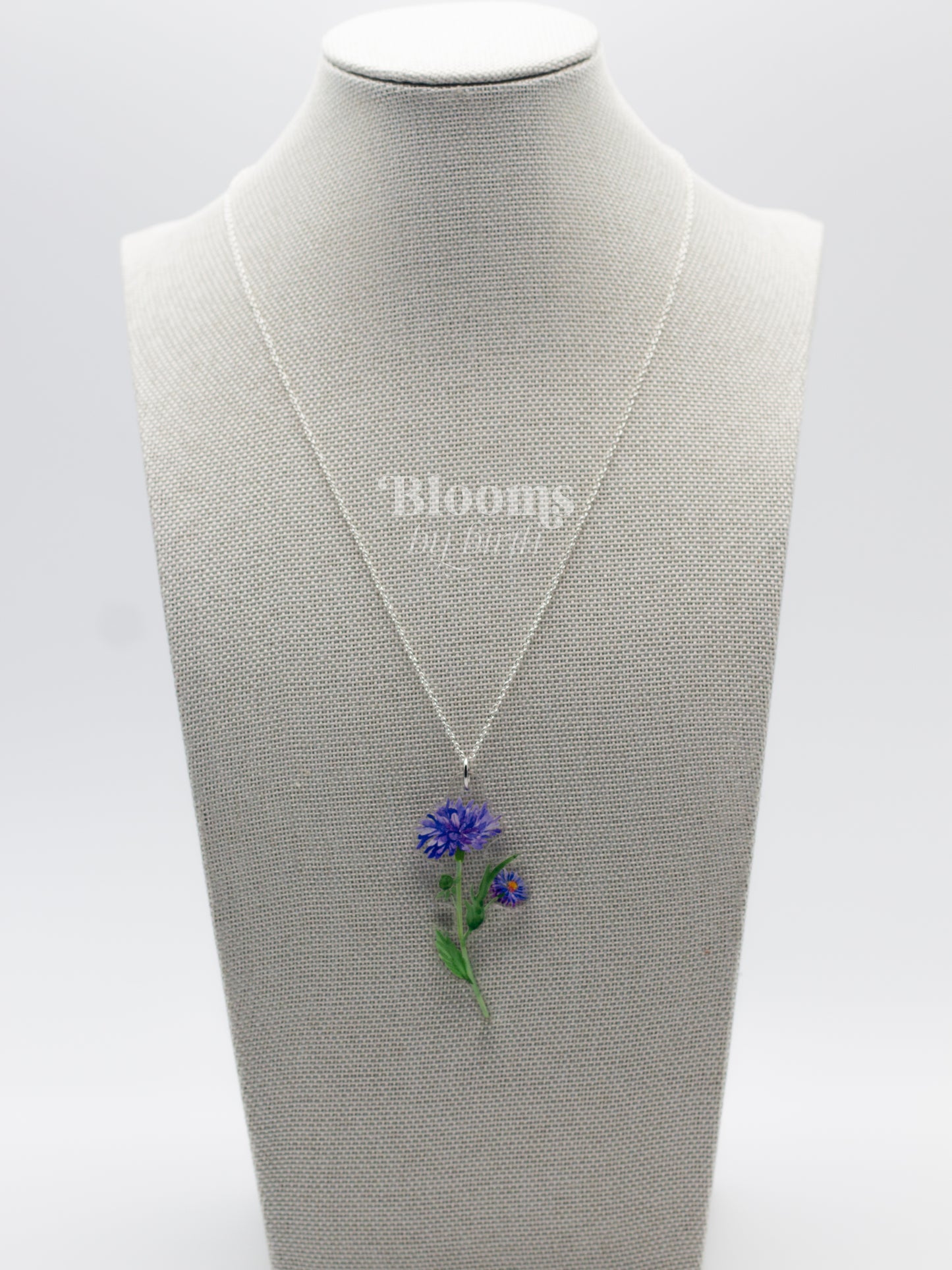 September Birth Flower Necklace - Aster Design on Acrylic with Sterling Silver Chain