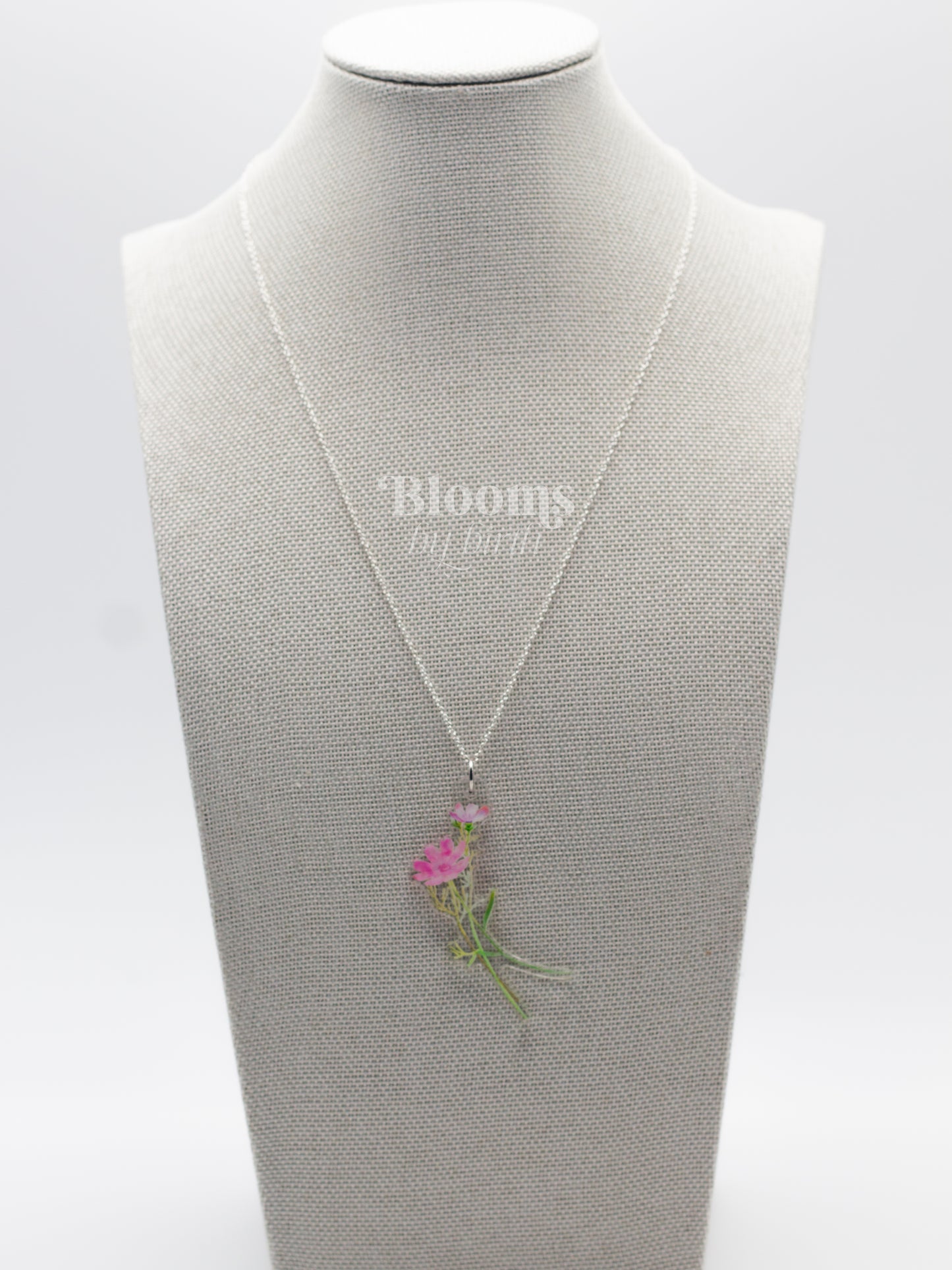 October Birth Flower Necklace - Cosmo Design on Acrylic with Sterling Silver Chain