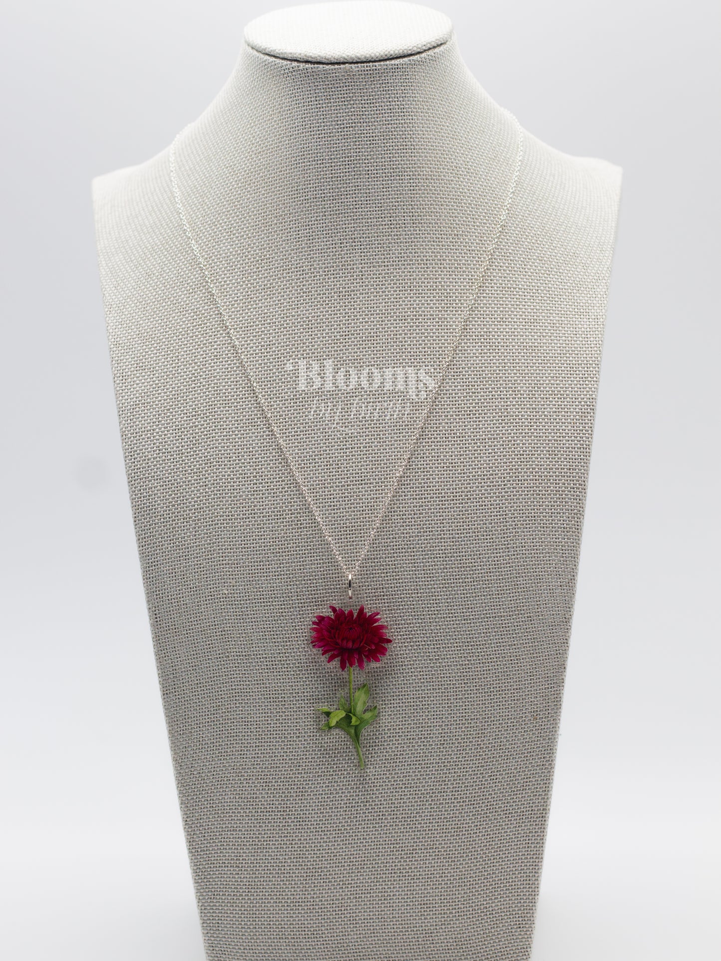 November Birth Flower Necklace - Chrysanthemum Design on Acrylic with Sterling Silver Chain