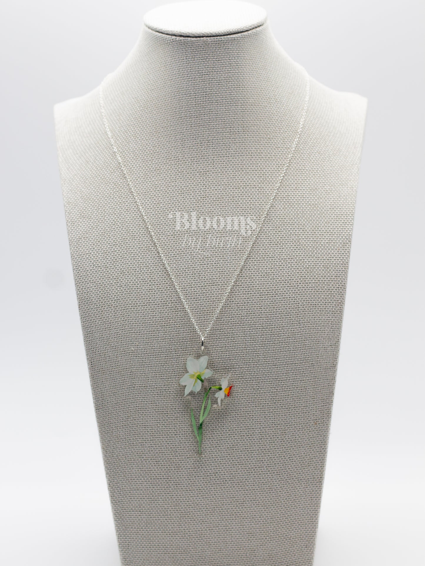 December Birth Flower Necklace - Narcissus Design on Acrylic with Sterling Silver Chain