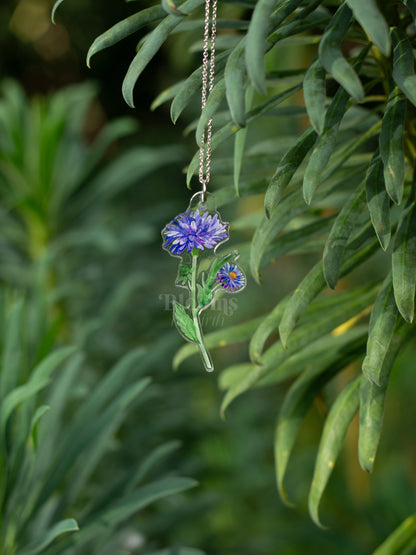 September Birth Flower Necklace - Aster Design on Acrylic with Sterling Silver Chain