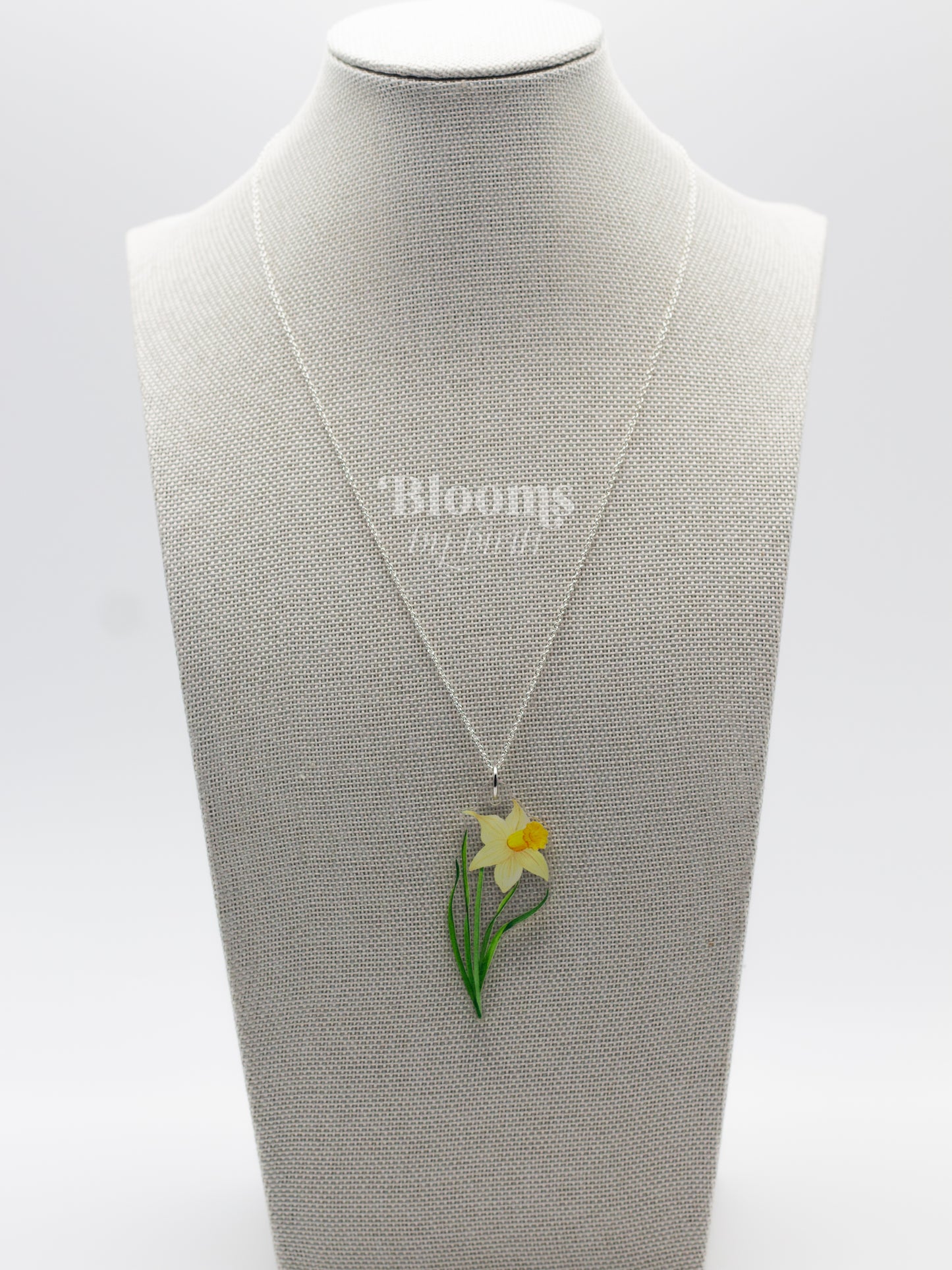 March Birth Flower Necklace - Daffodil Design on Acrylic with Sterling Silver Chain
