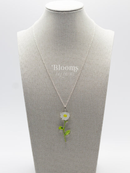 April Birth Flower Necklace - Daisy Design on Acrylic with Sterling Silver Chain