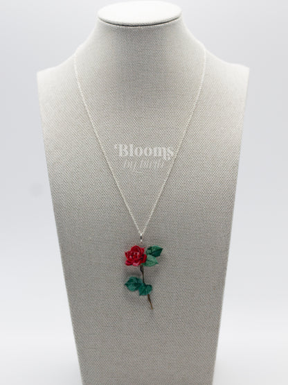 June Birth Flower Necklace - Rose Design on Acrylic with Sterling Silver Chain