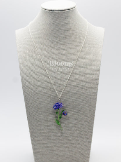 September Birth Flower Necklace - Aster Design on Acrylic with Sterling Silver Chain