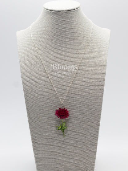 November Birth Flower Necklace - Chrysanthemum Design on Acrylic with Sterling Silver Chain