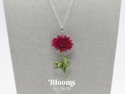 November Birth Flower Necklace - Chrysanthemum Design on Acrylic with Sterling Silver Chain
