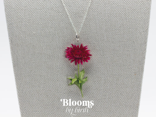 November Birth Flower Necklace - Chrysanthemum Design on Acrylic with Sterling Silver Chain