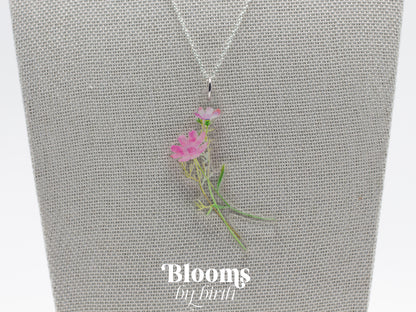 October Birth Flower Necklace - Cosmo Design on Acrylic with Sterling Silver Chain