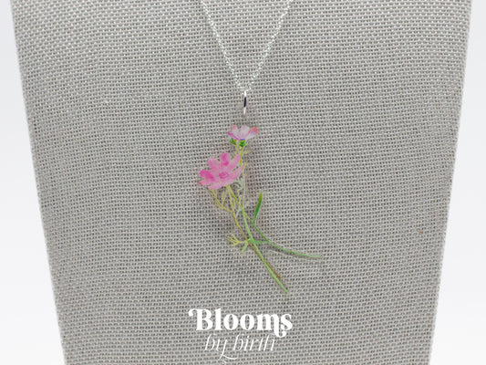 October Birth Flower Necklace - Cosmo Design on Acrylic with Sterling Silver Chain