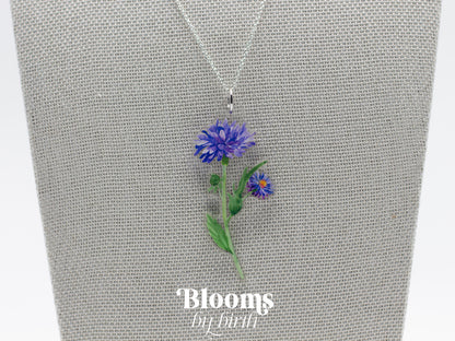 September Birth Flower Necklace - Aster Design on Acrylic with Sterling Silver Chain
