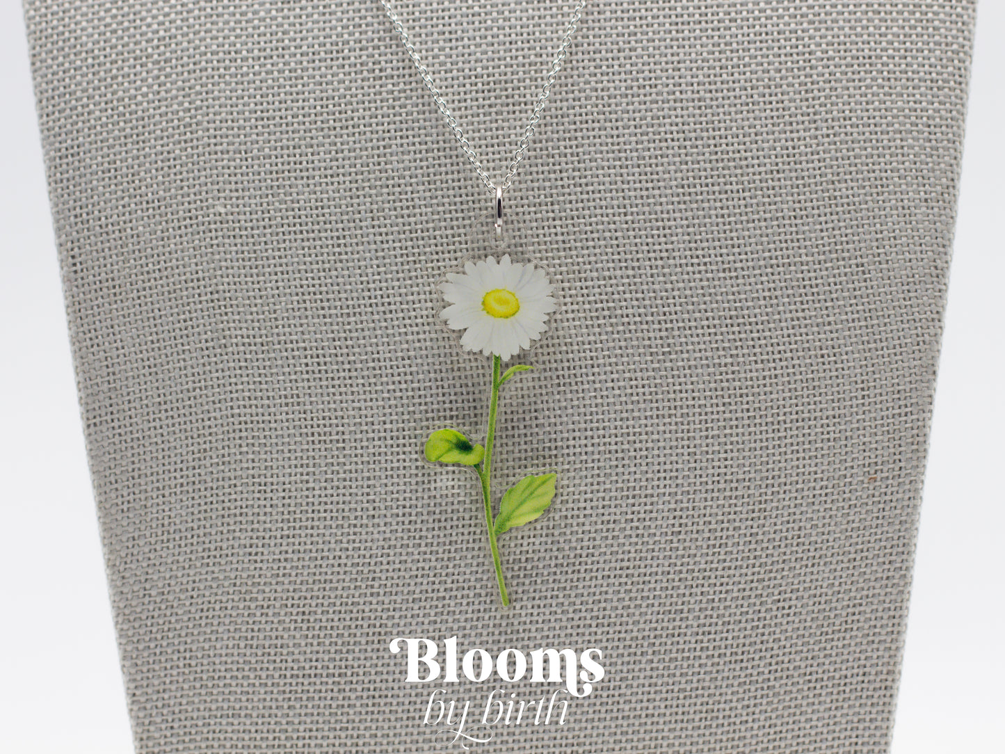 April Birth Flower Necklace - Daisy Design on Acrylic with Sterling Silver Chain