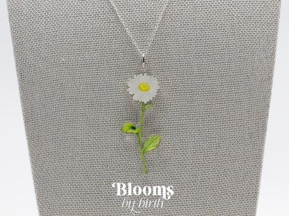 April Birth Flower Necklace - Daisy Design on Acrylic with Sterling Silver Chain