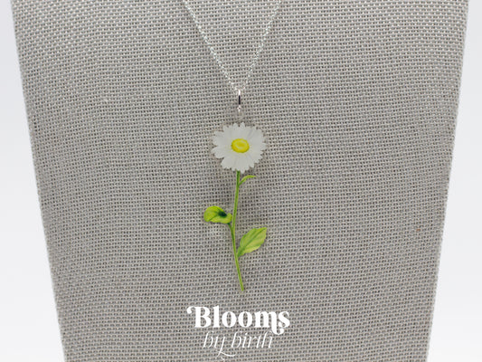 April Birth Flower Necklace - Daisy Design on Acrylic with Sterling Silver Chain