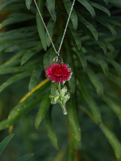 November Birth Flower Necklace - Chrysanthemum Design on Acrylic with Sterling Silver Chain