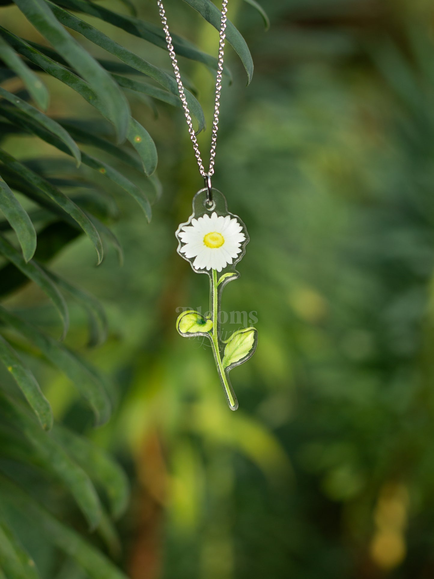 April Birth Flower Necklace - Daisy Design on Acrylic with Sterling Silver Chain