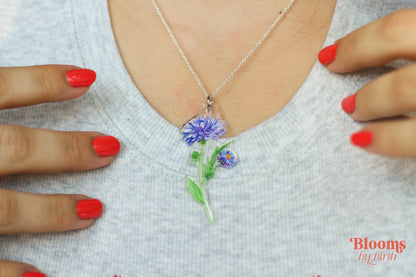 September Birth Flower Necklace - Aster Design on Acrylic with Sterling Silver Chain