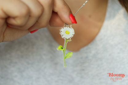 April Birth Flower Necklace - Daisy Design on Acrylic with Sterling Silver Chain