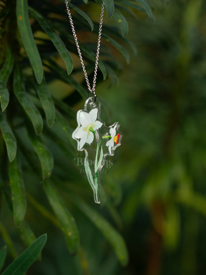 December Birth Flower Necklace - Narcissus Design on Acrylic with Sterling Silver Chain