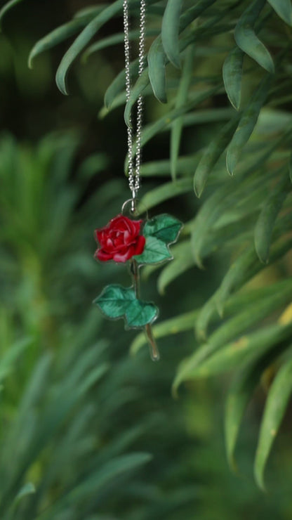 June Birth Flower Necklace - Rose Design on Acrylic with Sterling Silver Chain