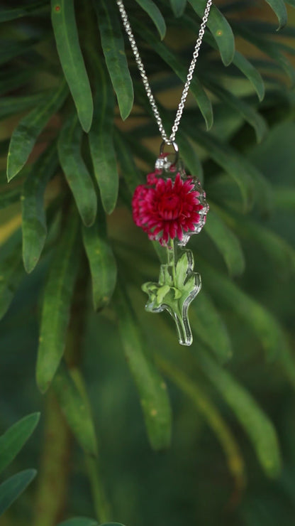 November Birth Flower Necklace - Chrysanthemum Design on Acrylic with Sterling Silver Chain