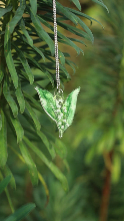 May Birth Flower Necklace - Lily Of The Valley Design on Acrylic with Sterling Silver Chain