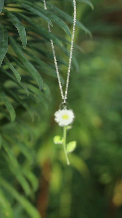 April Birth Flower Necklace - Daisy Design on Acrylic with Sterling Silver Chain