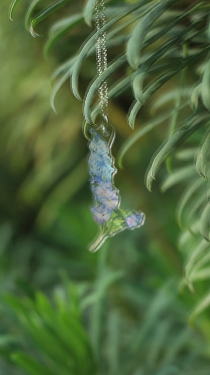 July Birth Flower Necklace - Delphinium Design on Acrylic with Sterling Silver Chain