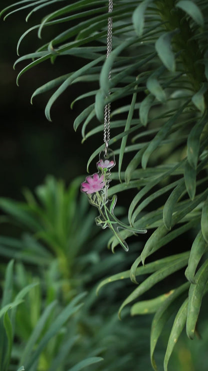 October Birth Flower Necklace - Cosmo Design on Acrylic with Sterling Silver Chain